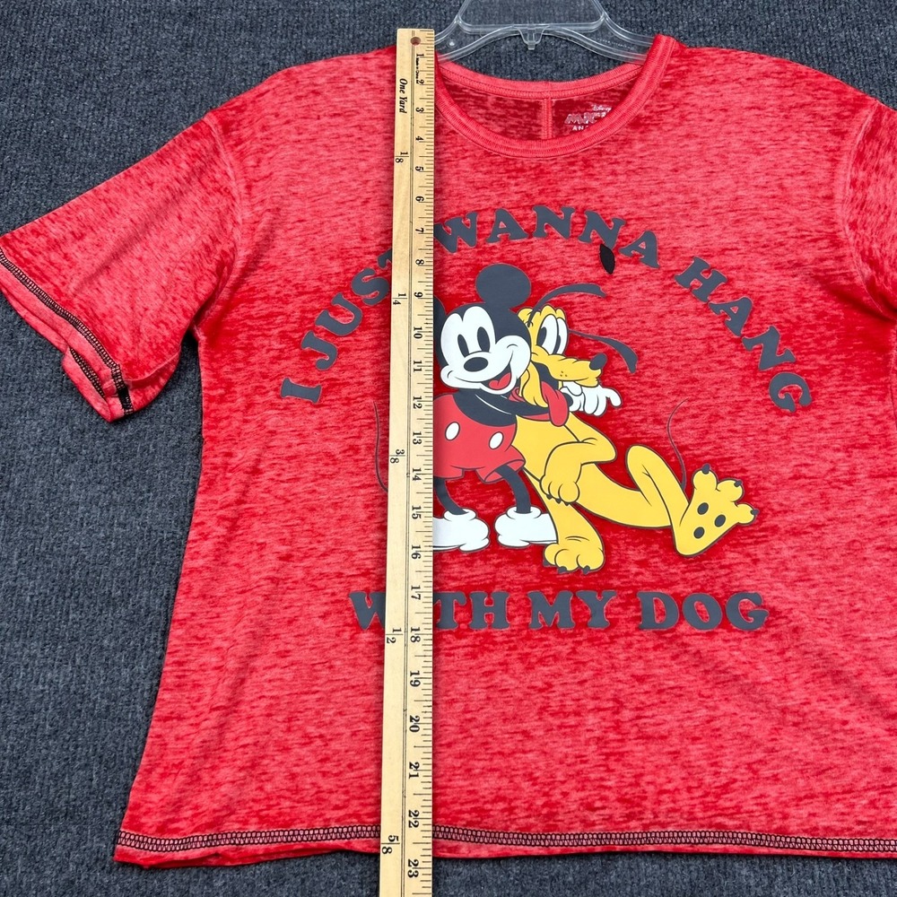 Disney Mickey Goofy Graphic T-Shirt 'Just Wanna Hang With My Dog' Red Sz Small - Picture 10 of 12